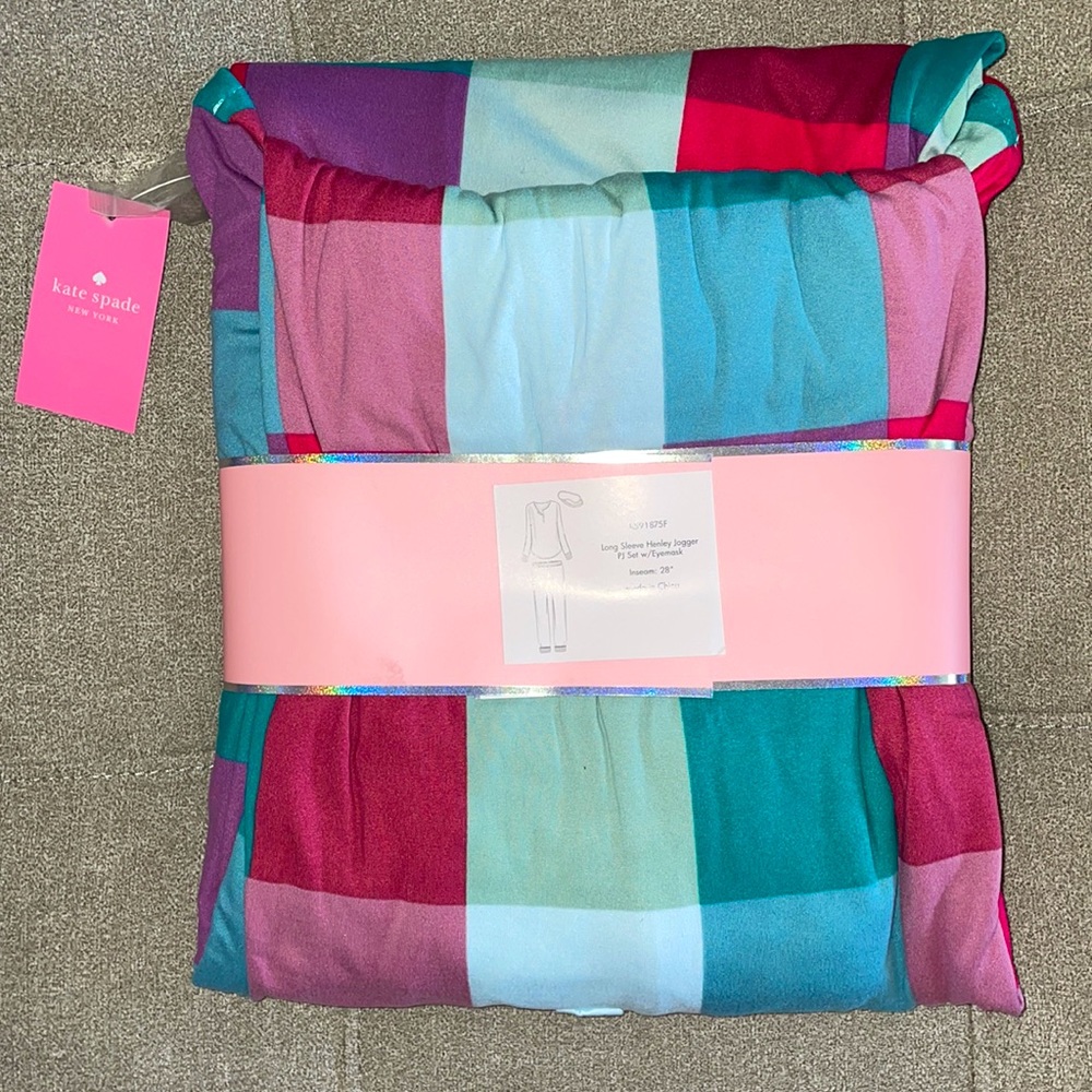 🎉HP🎉New! Kate Spade Tartan Rainbow Plaid Jersey Pajama JoggerLounge 3Pc Set XL - Picture 10 of 11
